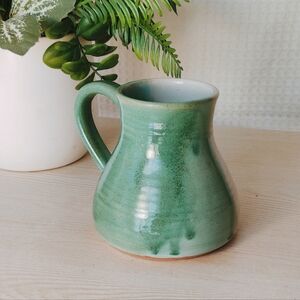 Handcrafted Green and Cream Varied Tone Color Glossy Glazed Ceramic Mug 4"